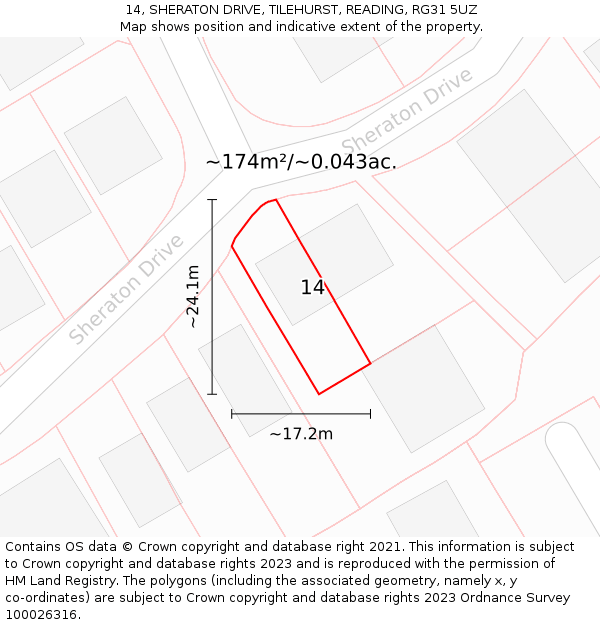 14, SHERATON DRIVE, TILEHURST, READING, RG31 5UZ: Plot and title map