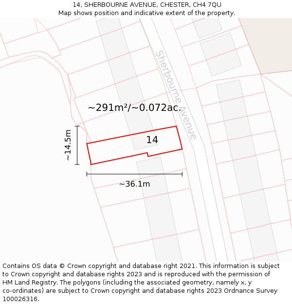 14, SHERBOURNE AVENUE, CHESTER, CH4 7QU: Plot and title map