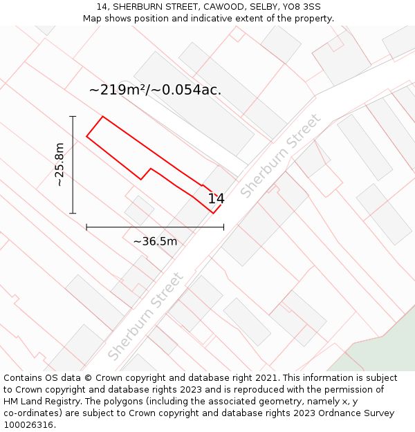 14, SHERBURN STREET, CAWOOD, SELBY, YO8 3SS: Plot and title map