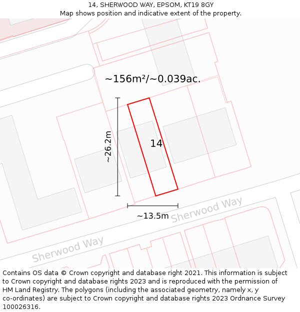 14, SHERWOOD WAY, EPSOM, KT19 8GY: Plot and title map