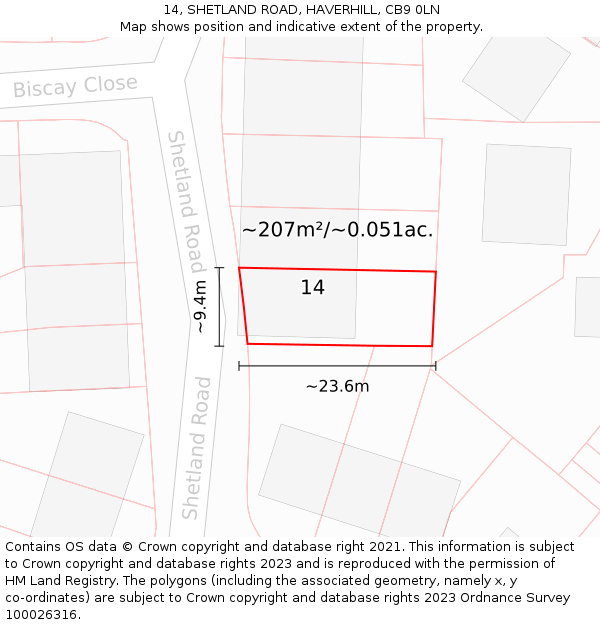 14, SHETLAND ROAD, HAVERHILL, CB9 0LN: Plot and title map