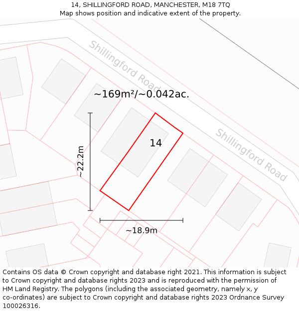 14, SHILLINGFORD ROAD, MANCHESTER, M18 7TQ: Plot and title map