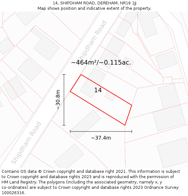 14, SHIPDHAM ROAD, DEREHAM, NR19 1JJ: Plot and title map