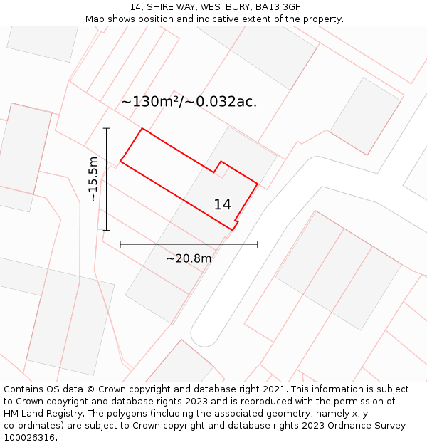 14, SHIRE WAY, WESTBURY, BA13 3GF: Plot and title map