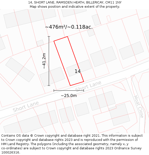 14, SHORT LANE, RAMSDEN HEATH, BILLERICAY, CM11 1NY: Plot and title map