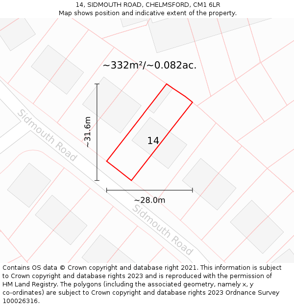 14, SIDMOUTH ROAD, CHELMSFORD, CM1 6LR: Plot and title map