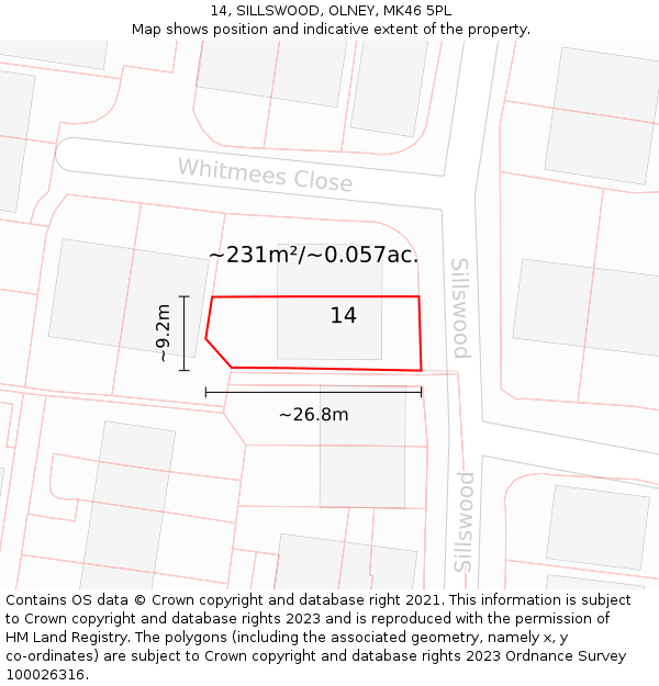 14, SILLSWOOD, OLNEY, MK46 5PL: Plot and title map