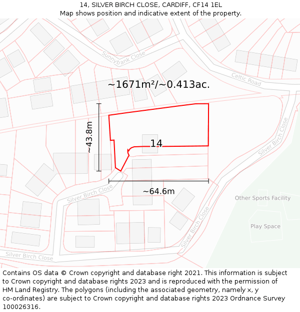 14, SILVER BIRCH CLOSE, CARDIFF, CF14 1EL: Plot and title map