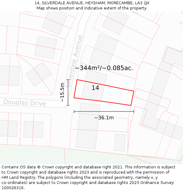 14, SILVERDALE AVENUE, HEYSHAM, MORECAMBE, LA3 2JX: Plot and title map