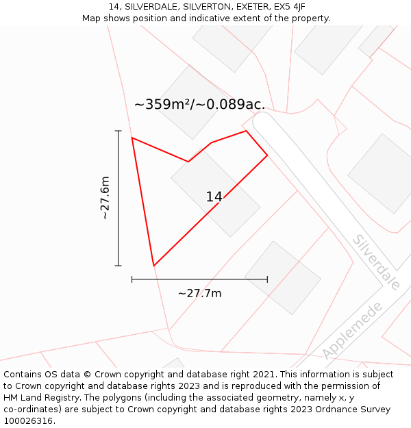 14, SILVERDALE, SILVERTON, EXETER, EX5 4JF: Plot and title map