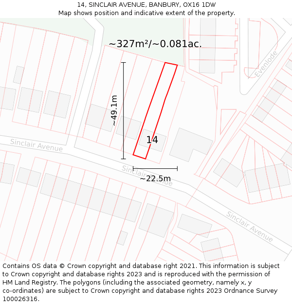 14, SINCLAIR AVENUE, BANBURY, OX16 1DW: Plot and title map