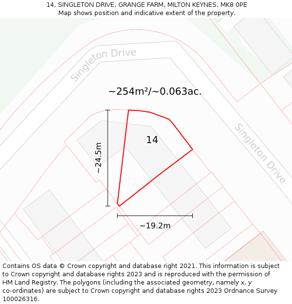 14, SINGLETON DRIVE, GRANGE FARM, MILTON KEYNES, MK8 0PE: Plot and title map