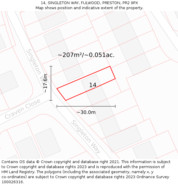 14, SINGLETON WAY, FULWOOD, PRESTON, PR2 9PX: Plot and title map