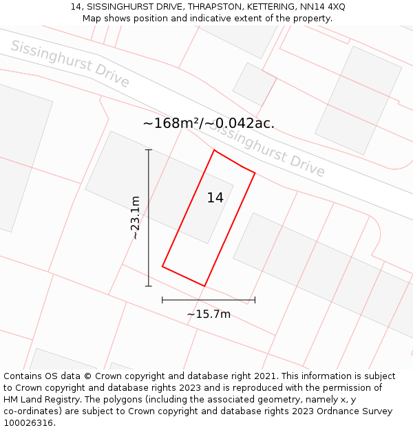 14, SISSINGHURST DRIVE, THRAPSTON, KETTERING, NN14 4XQ: Plot and title map