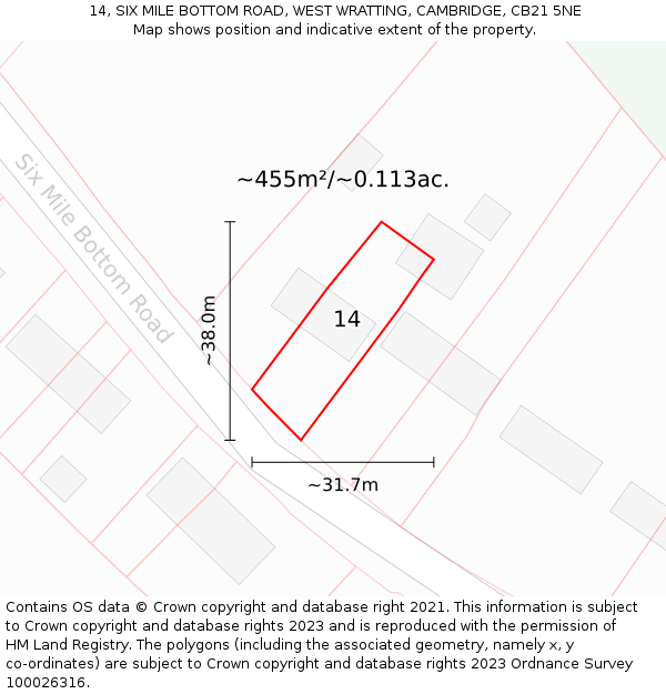 14, SIX MILE BOTTOM ROAD, WEST WRATTING, CAMBRIDGE, CB21 5NE: Plot and title map