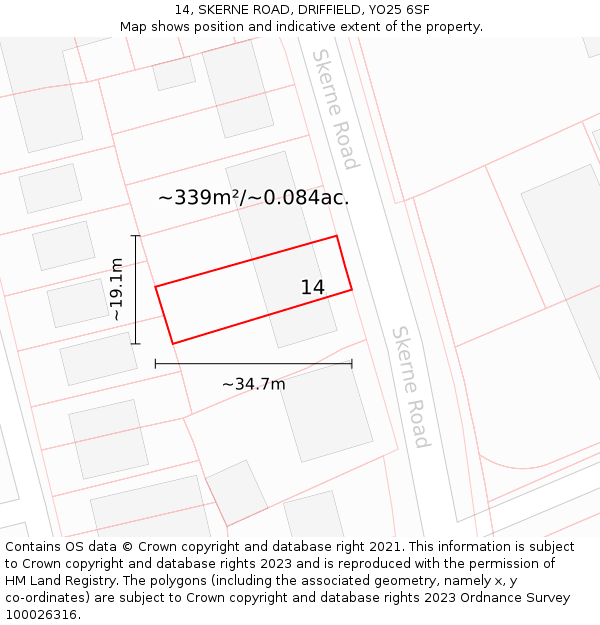 14, SKERNE ROAD, DRIFFIELD, YO25 6SF: Plot and title map