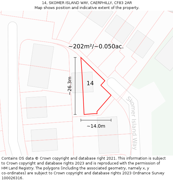 14, SKOMER ISLAND WAY, CAERPHILLY, CF83 2AR: Plot and title map