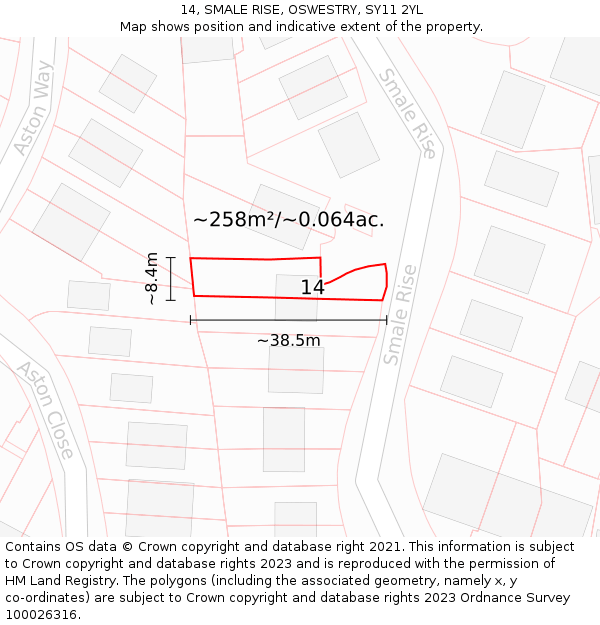 14, SMALE RISE, OSWESTRY, SY11 2YL: Plot and title map