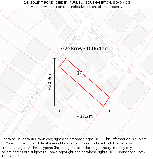 14, SOLENT ROAD, DIBDEN PURLIEU, SOUTHAMPTON, SO45 4QG: Plot and title map