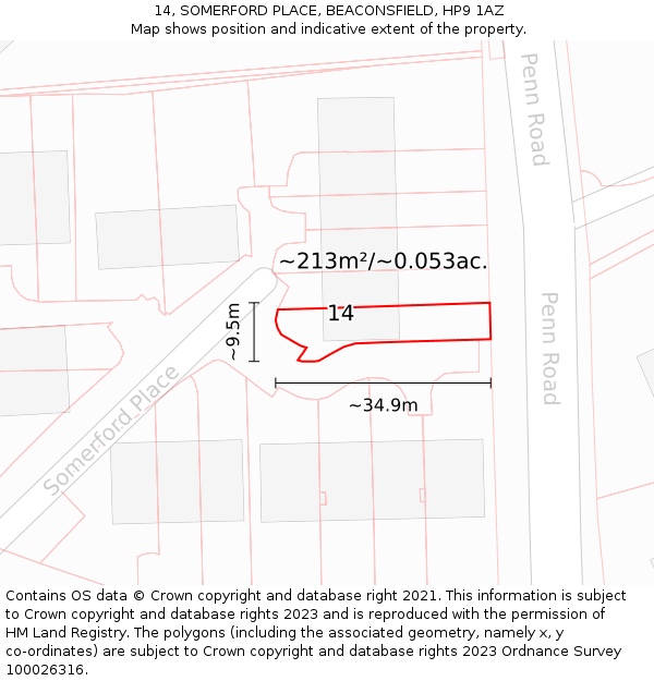 14, SOMERFORD PLACE, BEACONSFIELD, HP9 1AZ: Plot and title map