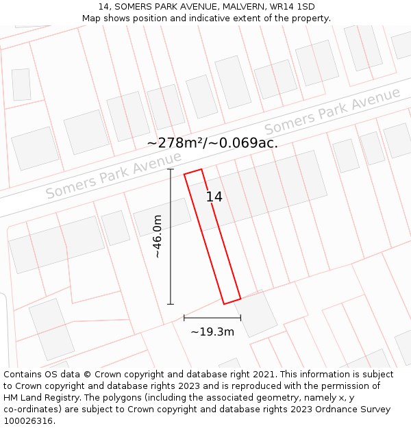 14, SOMERS PARK AVENUE, MALVERN, WR14 1SD: Plot and title map
