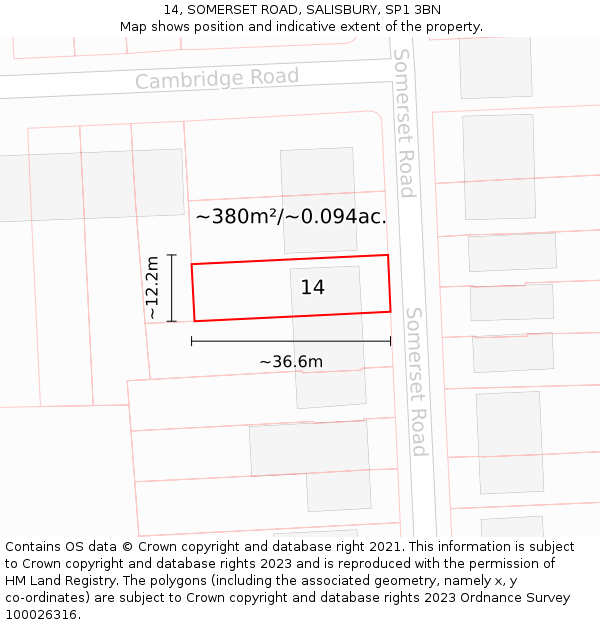 14, SOMERSET ROAD, SALISBURY, SP1 3BN: Plot and title map