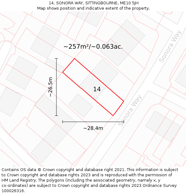 14, SONORA WAY, SITTINGBOURNE, ME10 5JH: Plot and title map