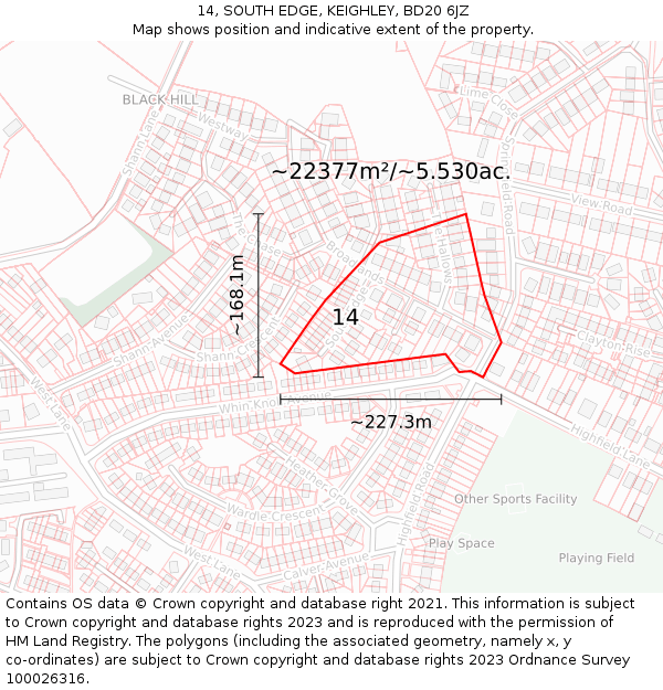 14, SOUTH EDGE, KEIGHLEY, BD20 6JZ: Plot and title map