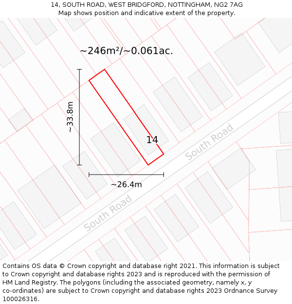 14, SOUTH ROAD, WEST BRIDGFORD, NOTTINGHAM, NG2 7AG: Plot and title map