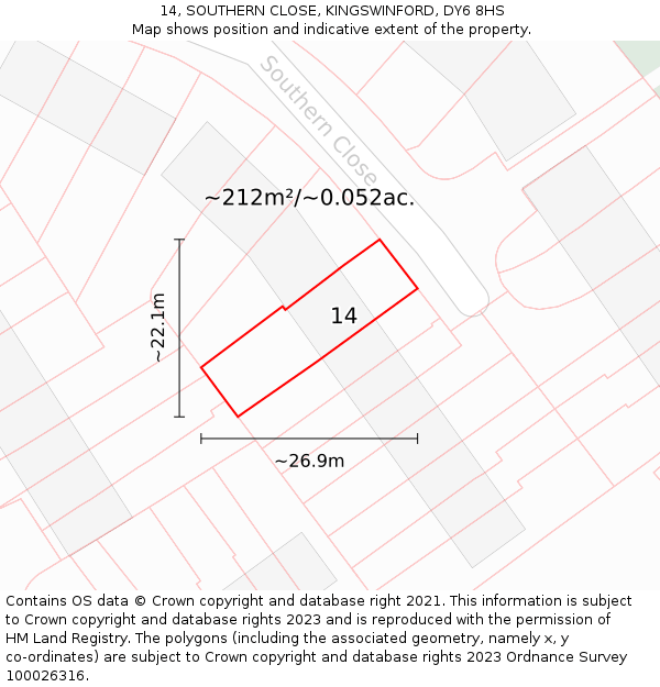 14, SOUTHERN CLOSE, KINGSWINFORD, DY6 8HS: Plot and title map