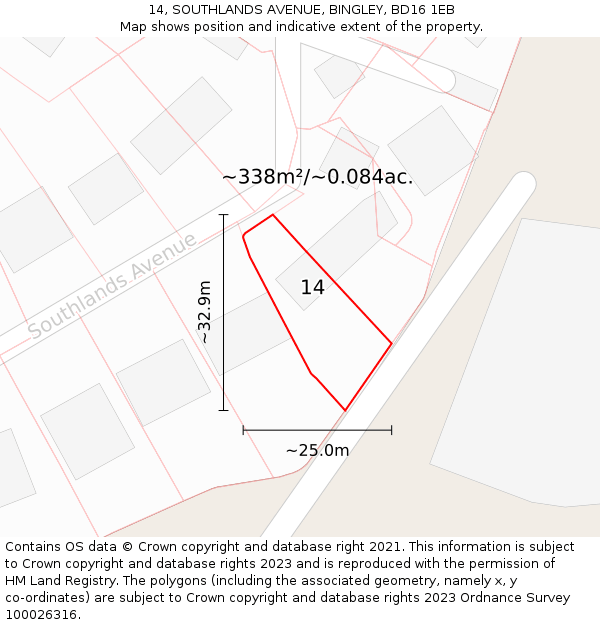 14, SOUTHLANDS AVENUE, BINGLEY, BD16 1EB: Plot and title map