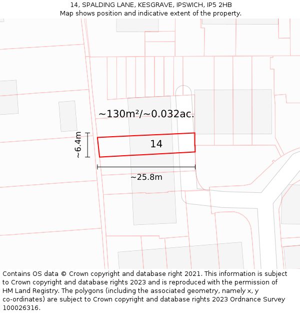 14, SPALDING LANE, KESGRAVE, IPSWICH, IP5 2HB: Plot and title map