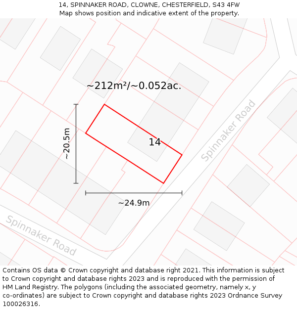 14, SPINNAKER ROAD, CLOWNE, CHESTERFIELD, S43 4FW: Plot and title map