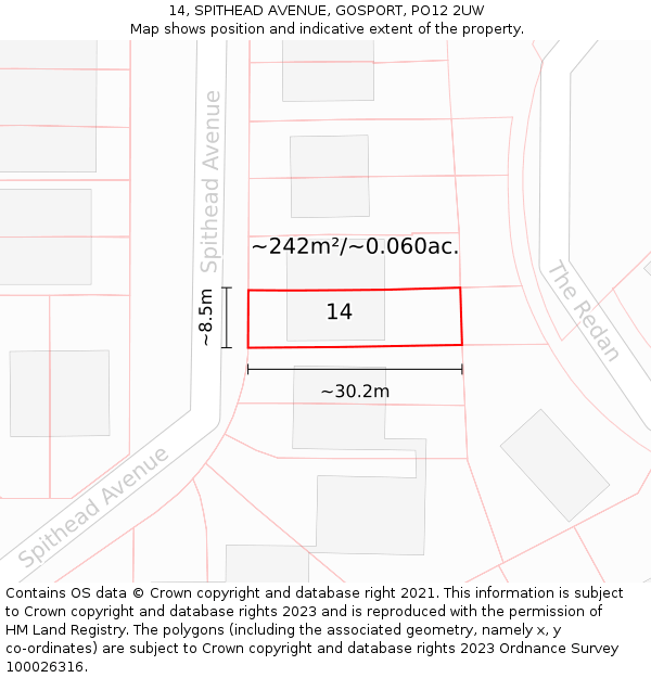 14, SPITHEAD AVENUE, GOSPORT, PO12 2UW: Plot and title map