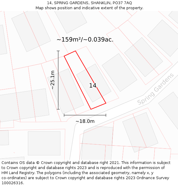 14, SPRING GARDENS, SHANKLIN, PO37 7AQ: Plot and title map