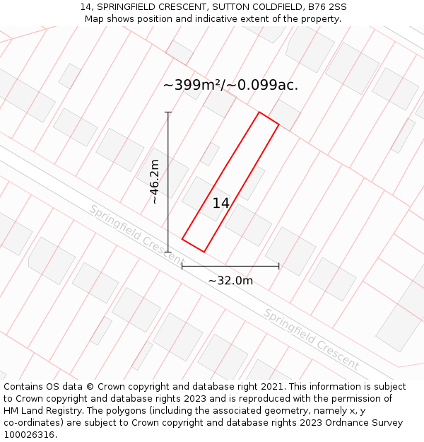 14, SPRINGFIELD CRESCENT, SUTTON COLDFIELD, B76 2SS: Plot and title map