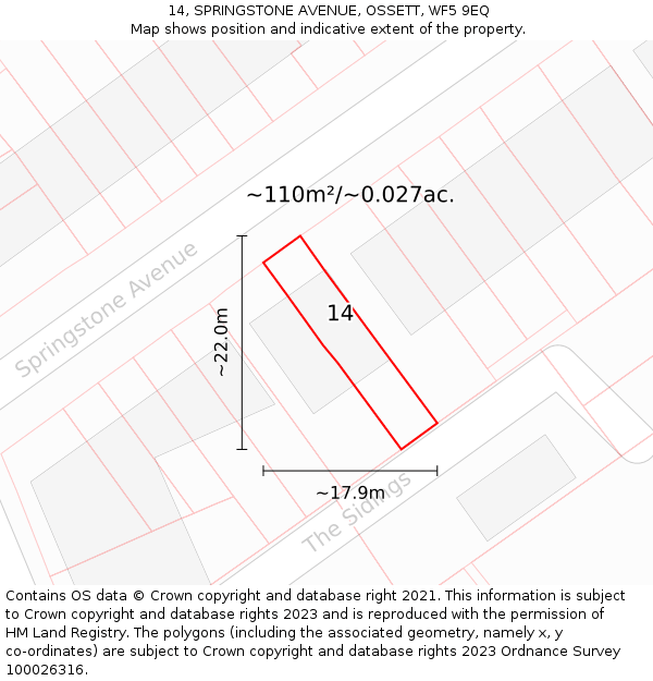 14, SPRINGSTONE AVENUE, OSSETT, WF5 9EQ: Plot and title map