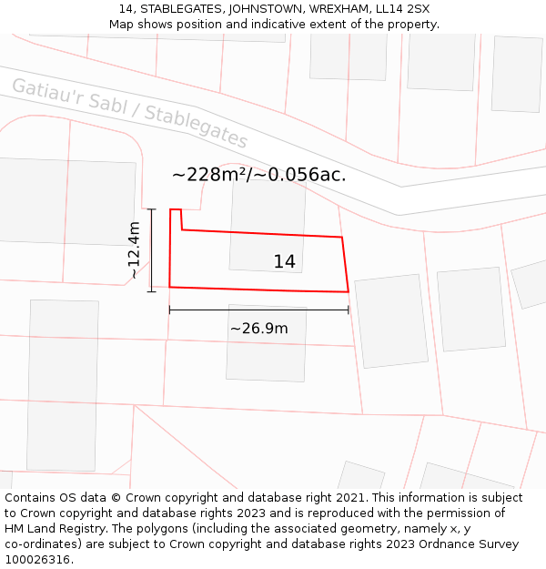 14, STABLEGATES, JOHNSTOWN, WREXHAM, LL14 2SX: Plot and title map