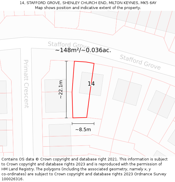 14, STAFFORD GROVE, SHENLEY CHURCH END, MILTON KEYNES, MK5 6AY: Plot and title map