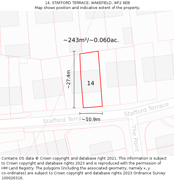 14, STAFFORD TERRACE, WAKEFIELD, WF2 9EB: Plot and title map