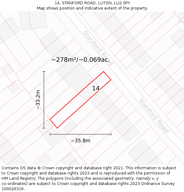 14, STANFORD ROAD, LUTON, LU2 0PY: Plot and title map