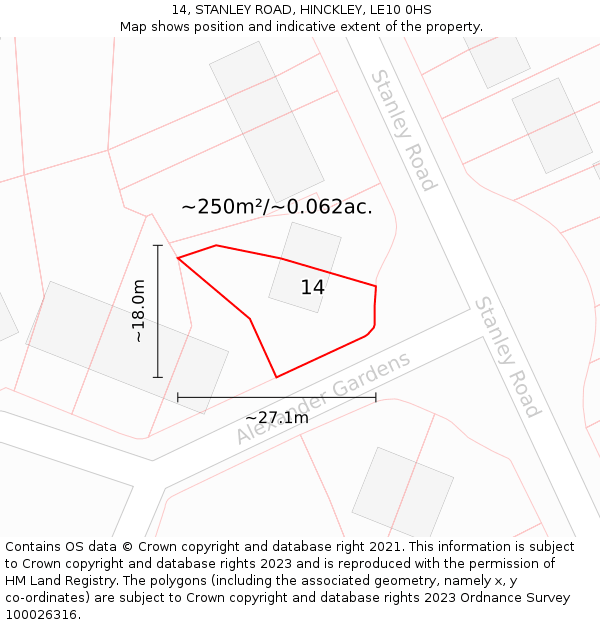 14, STANLEY ROAD, HINCKLEY, LE10 0HS: Plot and title map