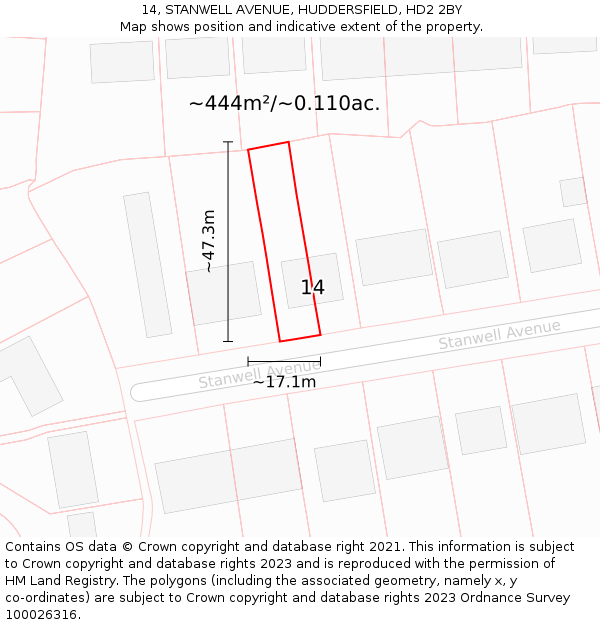 14, STANWELL AVENUE, HUDDERSFIELD, HD2 2BY: Plot and title map