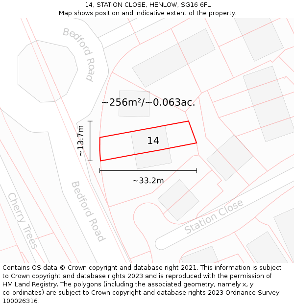 14, STATION CLOSE, HENLOW, SG16 6FL: Plot and title map