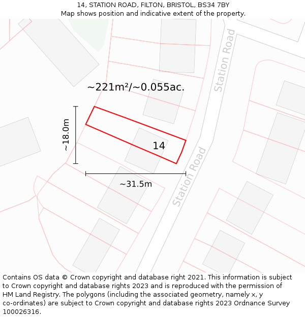14, STATION ROAD, FILTON, BRISTOL, BS34 7BY: Plot and title map