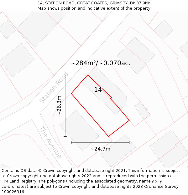 14, STATION ROAD, GREAT COATES, GRIMSBY, DN37 9NN: Plot and title map