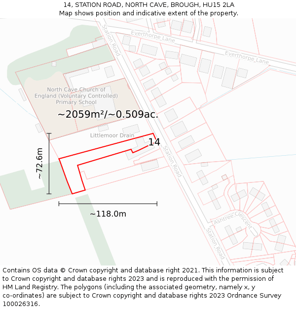 14, STATION ROAD, NORTH CAVE, BROUGH, HU15 2LA: Plot and title map