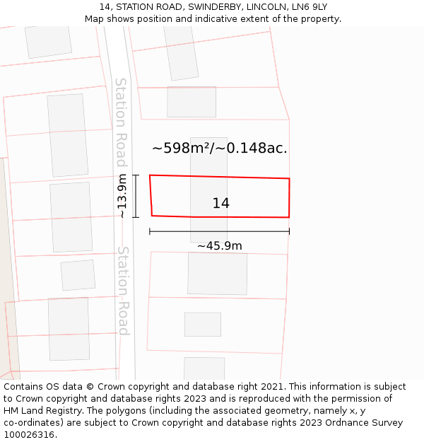 14, STATION ROAD, SWINDERBY, LINCOLN, LN6 9LY: Plot and title map