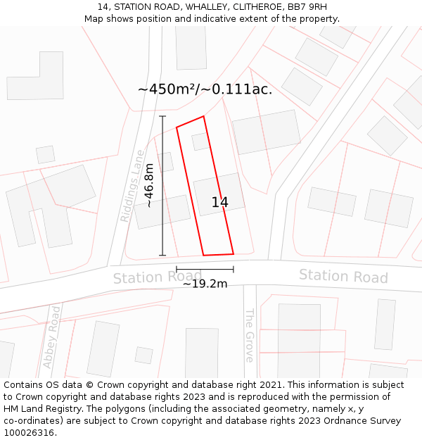 14, STATION ROAD, WHALLEY, CLITHEROE, BB7 9RH: Plot and title map