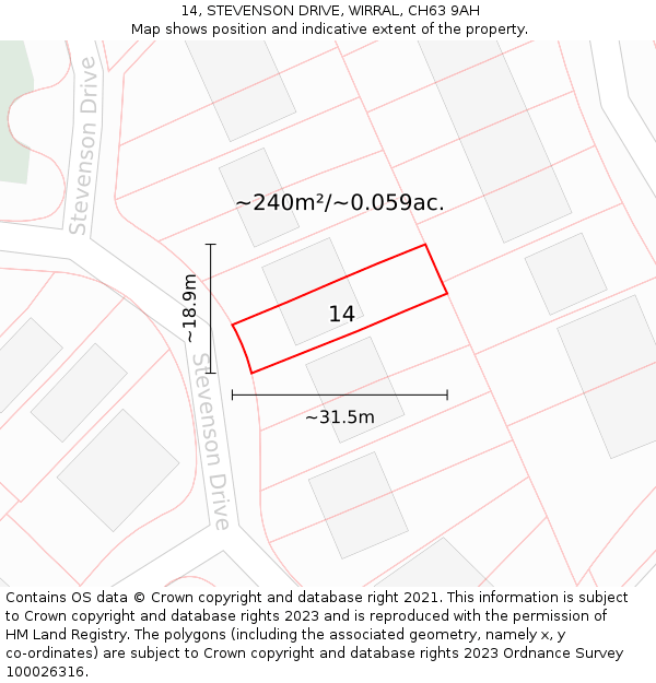 14, STEVENSON DRIVE, WIRRAL, CH63 9AH: Plot and title map